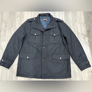 Michaels Kors Peacoat Mens XL Charcoal Wool Blend Button Up Utility Overcoat